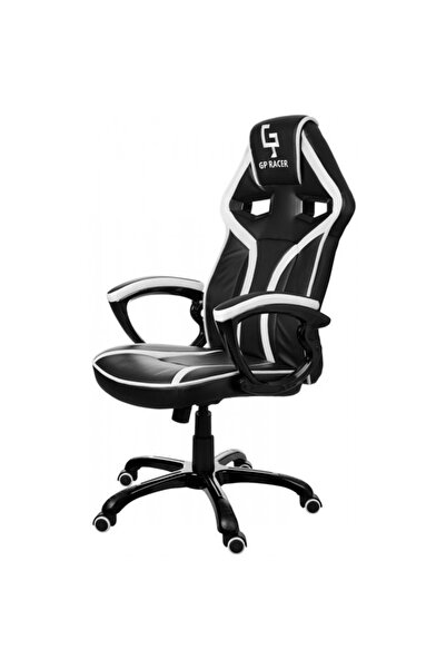 Mobplayers Gran-Racer Καρέκλα Gaming Μαύρο-Λευκό, Δερμάτινη