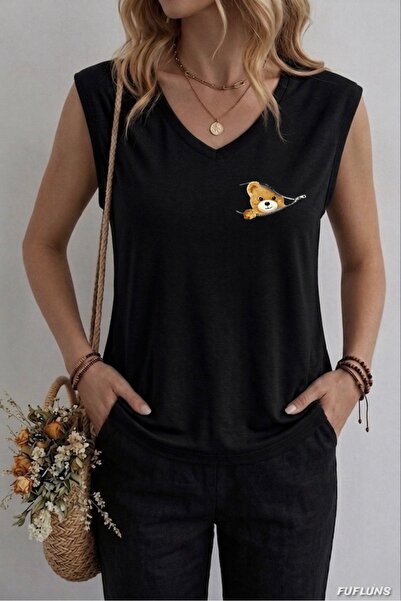 FUFLUNS ΓΥΝΑΙΚΕΙΟ ΑΜΑΝΙΚΟ ΜΠΛΟΥΖΑΚΙ OVERSIZE ΜΕ ΣΤΑΜΠΑ ΑΡΚΟΥΔΑΚΙ ΜΕ ΜΙΝΙ ΦΕΡΜ...