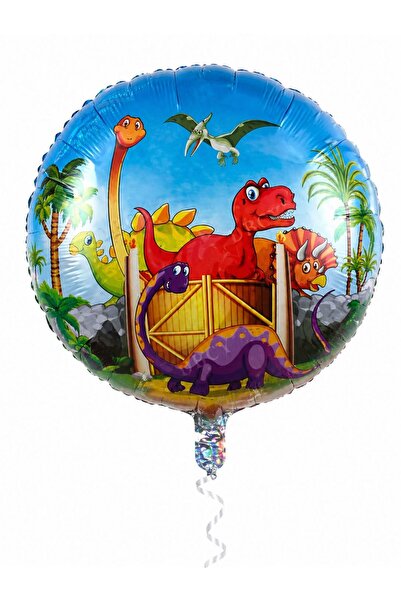 18 İnç Yuvarlak Dinozor Folyo Balon 45x45 cm – Çocuk Doğum Günü Parti Süsü