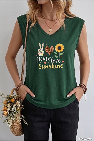 FUFLUNS ΓΥΝΑΙΚΕΙΟ ΑΜΑΝΙΚΟ ΜΠΛΟΥΖΑΚΙ ΥΠΕΡΜΕΓΕΘΕΣ ΜΕ ΣΤΑΜΠΑ "PEACE LOVE SUNSHINE"