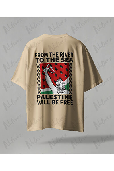 Nulivez تي شيرت فلسطيني بتصميم كبير الحجم للجنسين مزين بنمط الكيفي وطباعة ملا...
