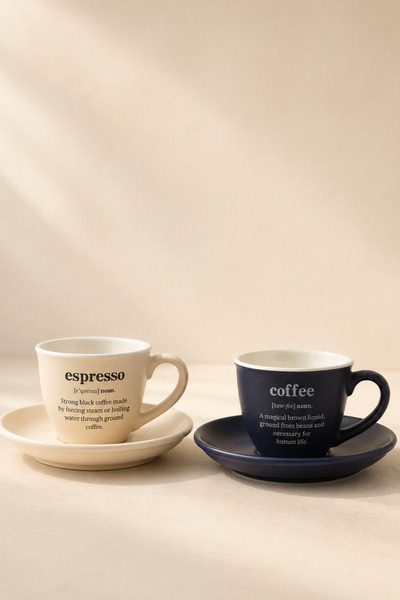 Mirilliahome Set of 2 Porcelain Espresso Cups and Saucers Bohemian Design Cof...