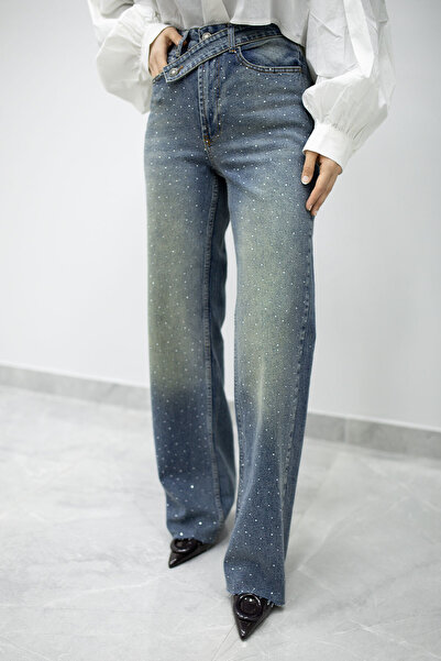 Tesettür Dünyası Τζιν παντελόνι με στρας και καμπυλωτή ζώνη TSD260194 Πλενόμε...