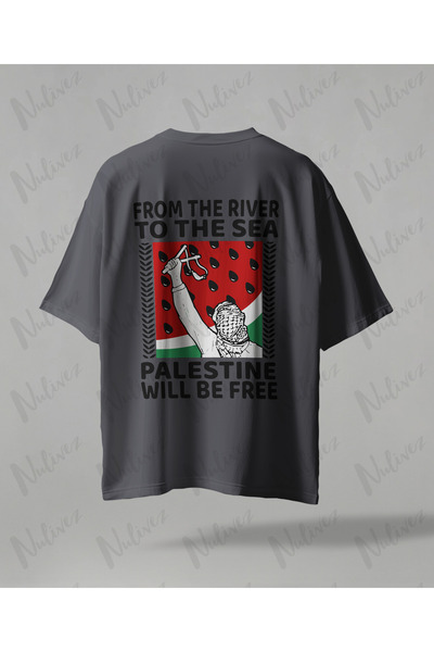 Nulivez تي شيرت فلسطيني بتصميم كبير الحجم للجنسين مزين بنمط الكيفي وطباعة ملا...