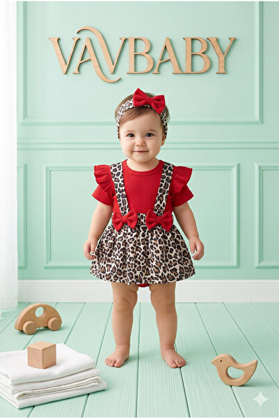 VaVbaby Baby Girl Leopard Print Bandana Short Sleeve Suspender Gilet Dress an...