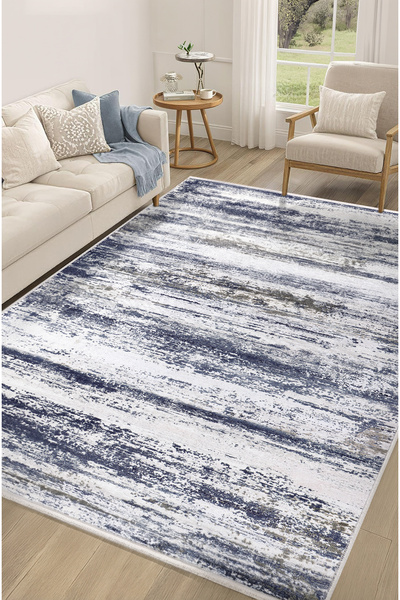 CarpetKA Home Mavi Desenli Yıkanabilir Halı