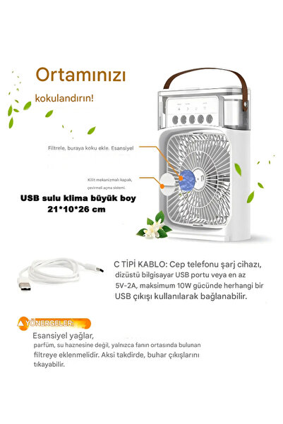 Havana UB-9 USB Kablolu Taşınabilir Mini Klima Pervane USB Sulu Fan Nemlendirici 3 Hız Ayarlı Serinletici Buharlı