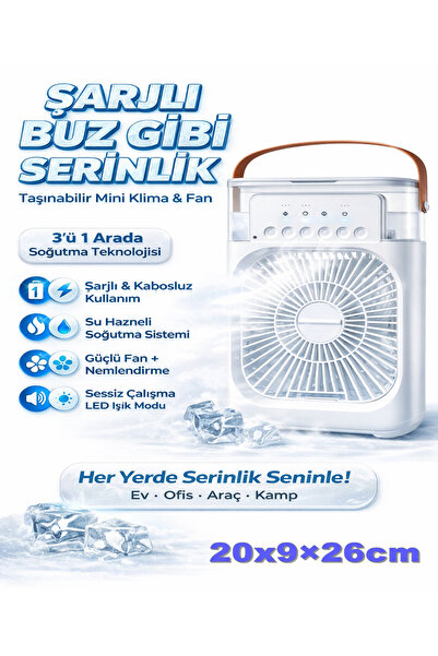 Havana BT-8 Şarjlı Taşınabilir Mini Klima Sulu Pervane Fan Nemlendirici 3 Hız...