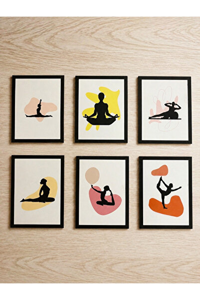FTRMALZEMECİM Minimalist Yoga & Pilates Temalı 6’lı Çerçeveli Tablo Seti – Mo...