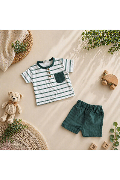 Happy Baby Butik By Murat Baby 100% Cotton Baby Boy Button Detailed Striped T...