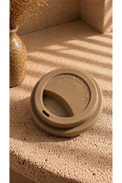 SUELF CO Khaki Porcelain Cup with Silicone Lid - 370Cc