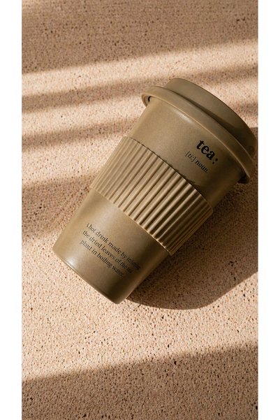 SUELF CO Khaki Porcelain Cup with Silicone Lid - 370Cc