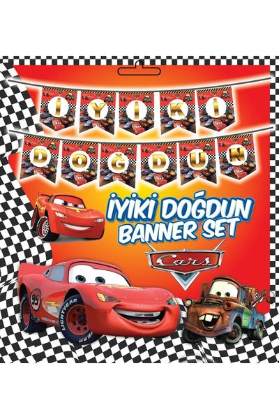 LİYA3D Araba Temalı İyi Ki Doğdun Banner Seti – Cars Doğum Günü Süsleri – Çoc...
