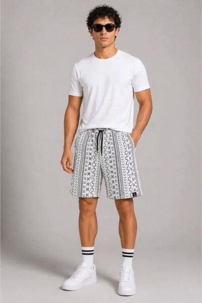 Kanonik Education Ανδρικό υφαντό σορτς με έθνικ σχέδια, ελαστικό κορδόνι στη ...