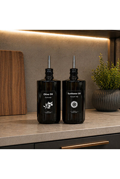 color house 2 adet 750 ml Siyah Renk Cam Yağdanlık - Damlatmaz Tıpa Kapak ( P...