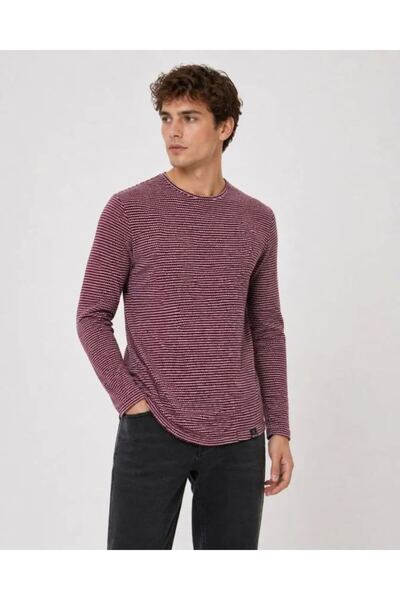 Kanonik Education Ανδρικό μακρυμάνικο μπλουζάκι με υφή και ρίγες, οβάλ κόψιμο...