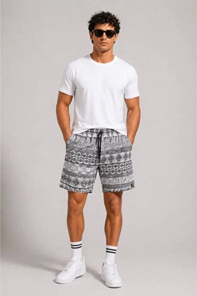 Kanonik Education Ανδρικό υφαντό σορτς με έθνικ σχέδια, ελαστική μέση, κορδόν...