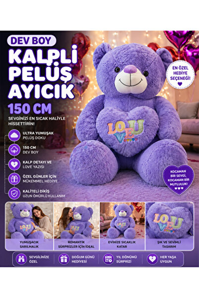 TRUST STORE Dev Boy Kalpli Peluş Ayıcık 150 CM Ultra Yumuşak Büyük Boy Sevgil...