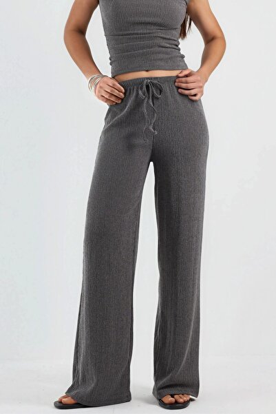 Hiccup Παντελόνι BUSEM με φαρδιά μπατζάκια και λεπτομέρεια στη μέση με κορδόνι