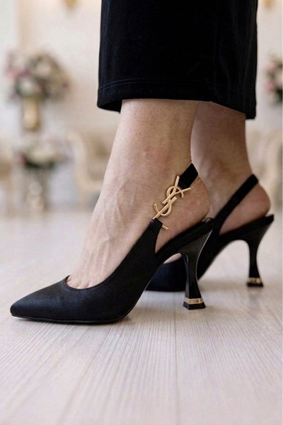 ModaNef Women's 7 cm Gold Color Buckle Detailed Evening Dress Shoes