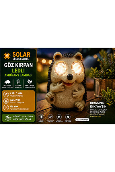 Cherry Solar(Güneş Enerjili) Gözleri Ledli ve Göz Kırpan Kirpi Kamp Bahçe Mas...