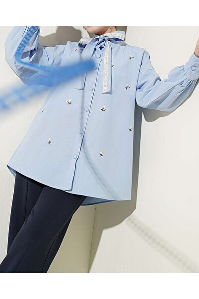 Lavanta Tekstil Πουκάμισο με κέντημα λουλουδιών και δεμένο γιακά