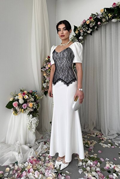 Julidress Φόρεμα με δαντέλα και λεπτομέρειες σε σχήμα V, Premium Maxi