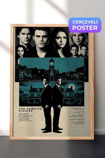 Postifull The Vampire Diaries Ahşap Çerçeveli Poster, Sinema ve Dizi Tablo, F...