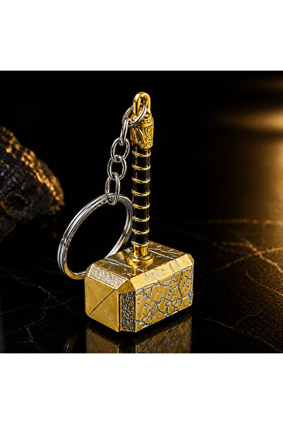 hediyeconcepti Thor Hammer Metal Keychain Gold Premium Design Stylish Men's A...