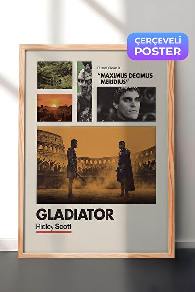 Postifull Gladiator Ahşap Çerçeveli Poster, Sinema ve Dizi Tablo, Film Dizi A...
