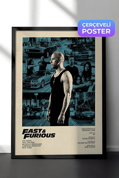 Postifull Fast & Furious Siyah Çerçeveli Poster, Sinema ve Dizi Tablo, Film D...