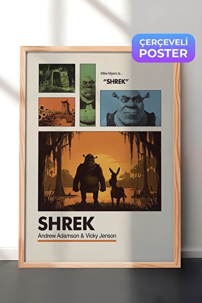 Postifull Shrek Ahşap Çerçeveli Poster, Sinema ve Dizi Tablo, Film Dizi Afişl...