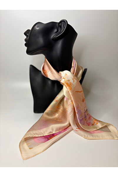 BHR AKSESUAR Τετράγωνο φουλάρι διπλής όψης με ροζ λουλουδάτο σχέδιο (70x70 εκ.)