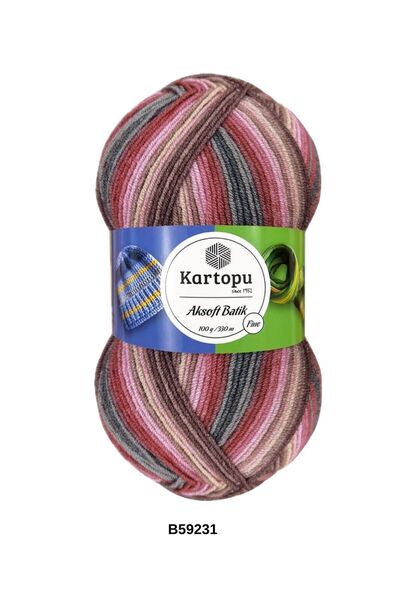 Kartopu Ak-soft Batik Ebruli Karışık Renkli Örgü İpi (Renk : B59231 Batik)