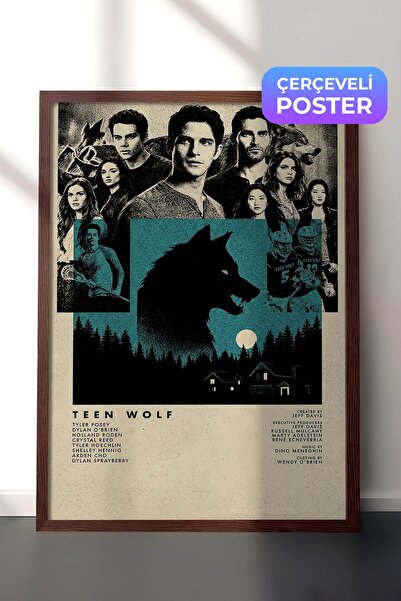 Postifull Teen Wolf Kahverengi Çerçeveli Poster, Sinema ve Dizi Tablo, Film D...