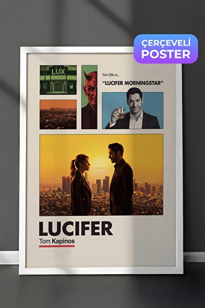 Postifull Lucifer Beyaz Çerçeveli Poster, Sinema ve Dizi Tablo, Film Dizi Afi...