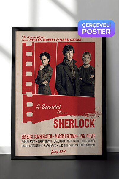 Postifull Sherlock Siyah Çerçeveli Poster, Sinema ve Dizi Tablo, Film Dizi Af...