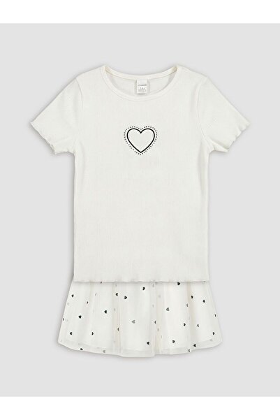 LC Waikiki Lcw Kids Heart Printed Tulle Girls' Set