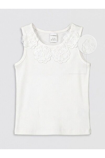 LC Waikiki Lcw Kids Girls' Ribbed Undershirt with Floral Detail