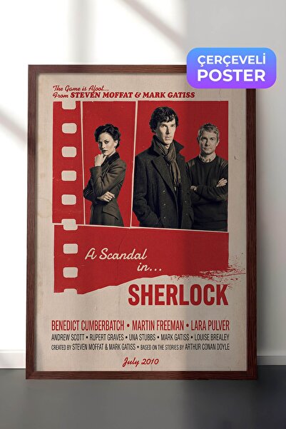 Postifull Sherlock Kahverengi Çerçeveli Poster, Sinema ve Dizi Tablo, Film Di...