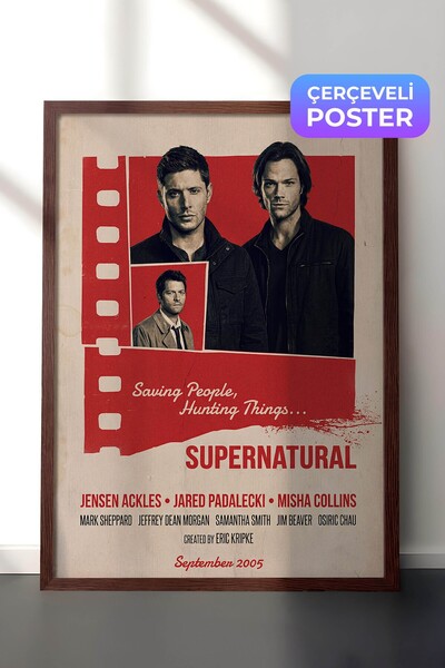 Postifull Supernatural Kahverengi Çerçeveli Poster, Sinema ve Dizi Tablo, Fil...