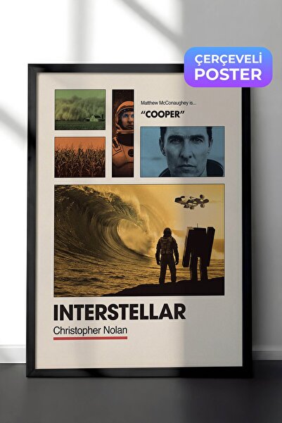 Postifull Interstellar Siyah Çerçeveli Poster, Sinema ve Dizi Tablo, Film Diz...