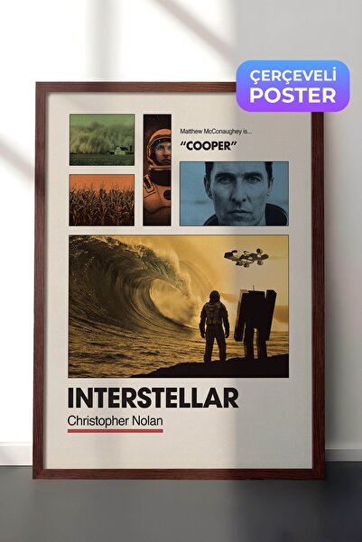 Postifull Interstellar Kahverengi Çerçeveli Poster, Sinema ve Dizi Tablo, Fil...