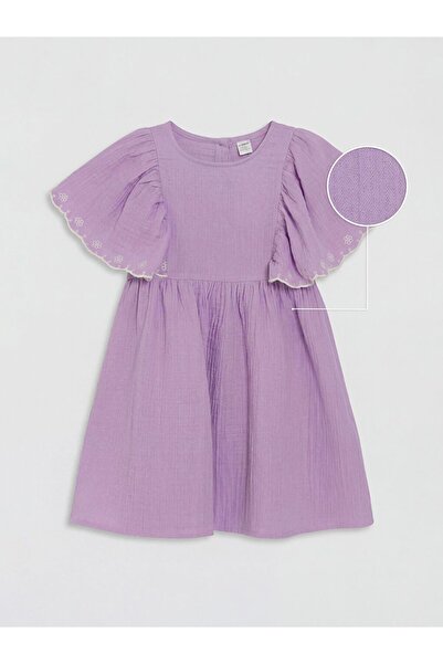 LC Waikiki LCW Kids Bisiklet Yaka Nakışlı Kız Çocuk Müslin Elbise