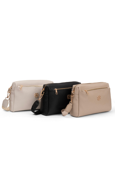 macsoo Γυναικείο σετ 3 τεμαχίων Μαύρη κρεμ βιζόν τσάντα ώμου χιαστί με 3 θήκε...