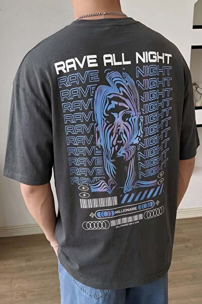 VACHT Men's Oversize Casual T-Shirt Rave All Night Smoked