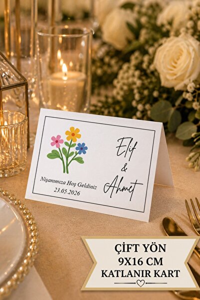 Emtory 12 Adet | Çiçekli Katlanır Masa Kartı - Çift Yön Baskı - 9x16cm - Söz ...