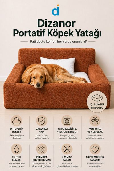 Dizanor SoftNest 3in1 Modüler Köpek Yatağı– Ortası Bombeli, Sünger Dolgulu, A...