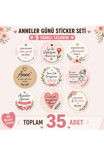 Cevahir Reklam Anneler Günü Sticker Seti – 9 Farklı Tasarım | Toplam 35 Adet ...