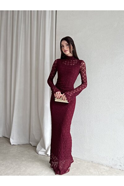 Klex Dantel Uzun Kol Balık Kesim Abiye Elbise 6074